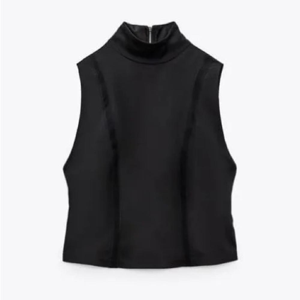 Zara Black High-Neck Silk Corset Top